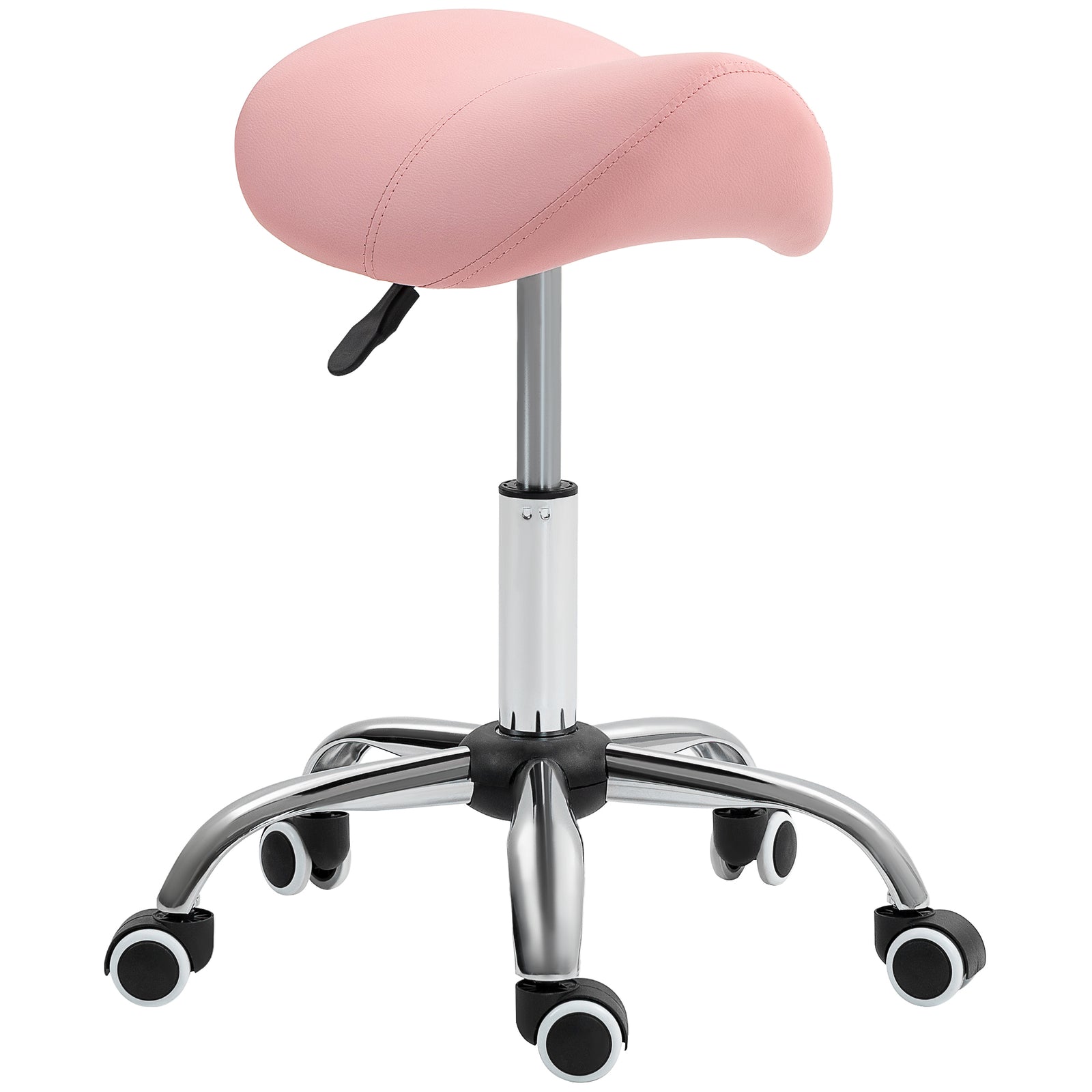 Saddle Stool, Height Adjustable Salon Chair for Massage Spa, Faux Leather, Pink