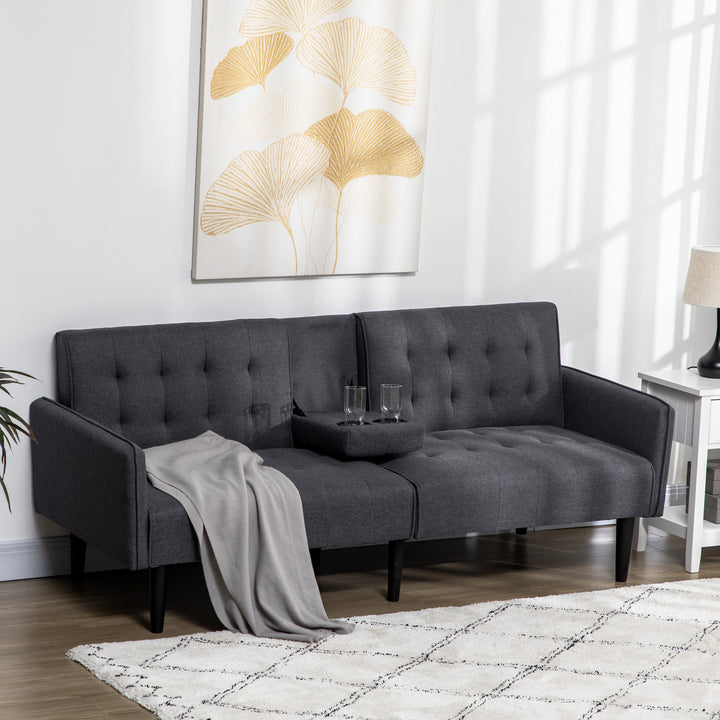 Three-Seater Sofa Bed, with Cupholders - Grey