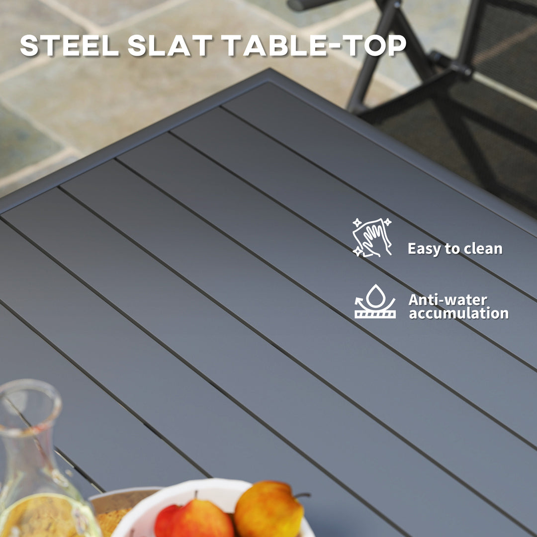 Square Garden Table with Slat Top, Steel Frame, Outdoor Table for 4 Person, 80 x 80 x 74 cm, Grey