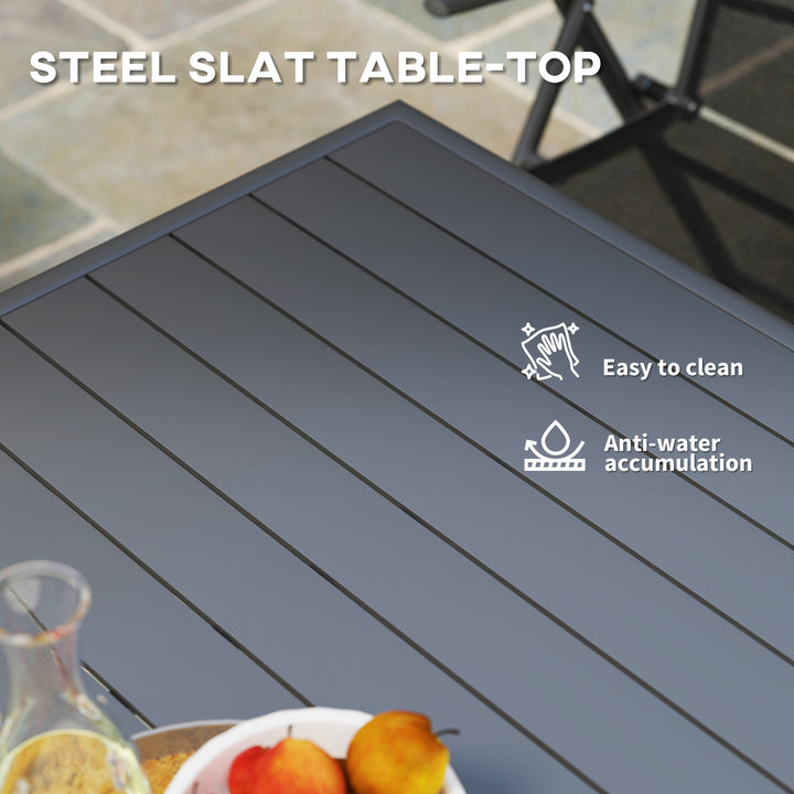 Square Garden Table with Slat Top, Steel Frame, Outdoor Table for 4 Person, 80 x 80 x 74 cm, Grey
