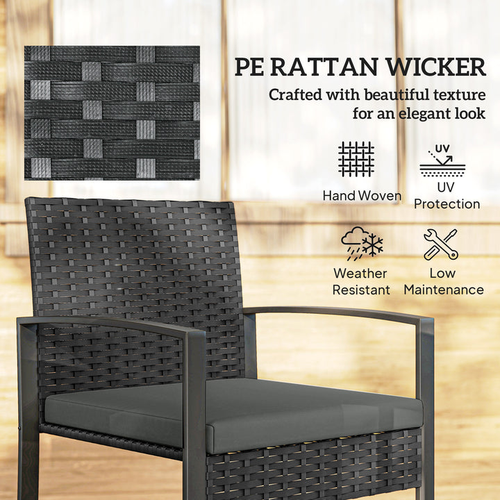 Rattan Bistro Set, 3 Piece Garden Furniture Set with Glass Top Table a