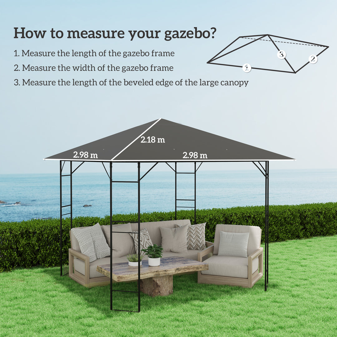 3 x 3(m) Gazebo Canopy Replacement Cover, Garden Gazebo Roof Replacement with Drain Holes, Water Resistant PVC Coating, 370g/㎡, UPF30+, TOP COVER ONLY, Grey