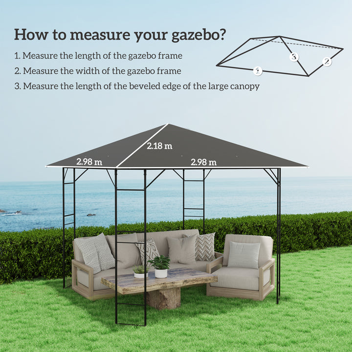 3 x 3(m) Gazebo Canopy Replacement Cover, Garden Gazebo Roof Replacement with Drain Holes, Water Resistant PVC Coating, 370g/㎡, UPF30+, TOP COVER ONLY, Grey