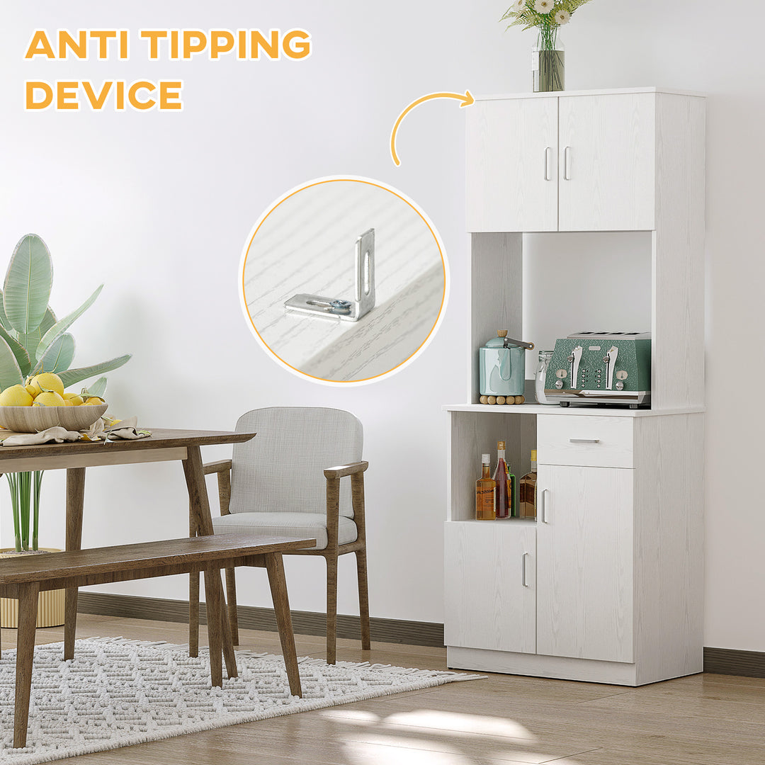 MCL Tall Kitchen Cupboard, Kitchen Cabinet with Doors, Shelves, Drawer and Open Countertop, Storage Cabinet for Living Room, Dining Room, White