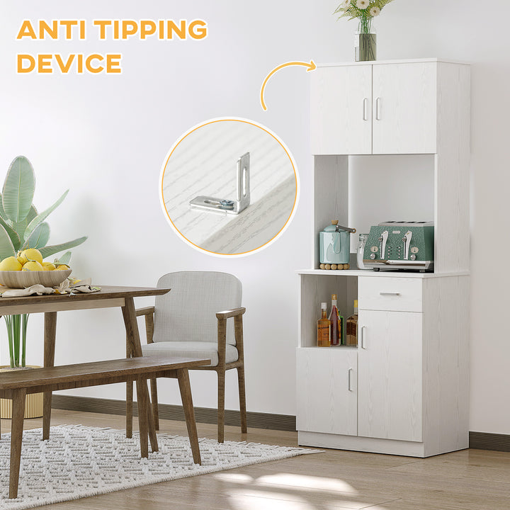 MCL Tall Kitchen Cupboard, Kitchen Cabinet with Doors, Shelves, Drawer and Open Countertop, Storage Cabinet for Living Room, Dining Room, White