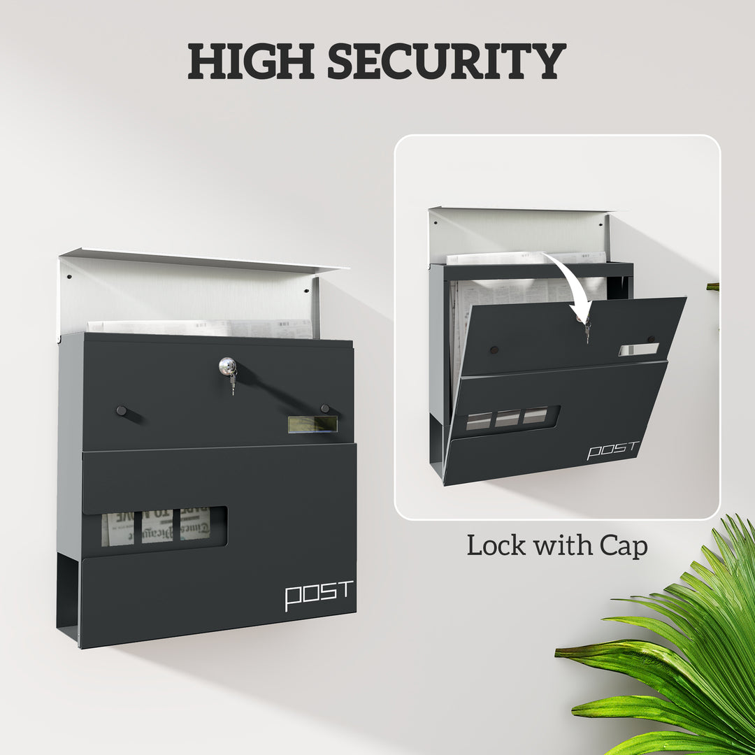Locking Galvanised Steel Letterbox - Charcoal Grey/Black