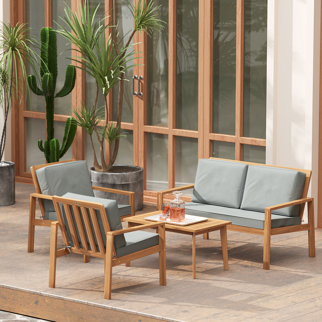 4-Piece Wooden Garden Furniture Set with Cushions - Teak