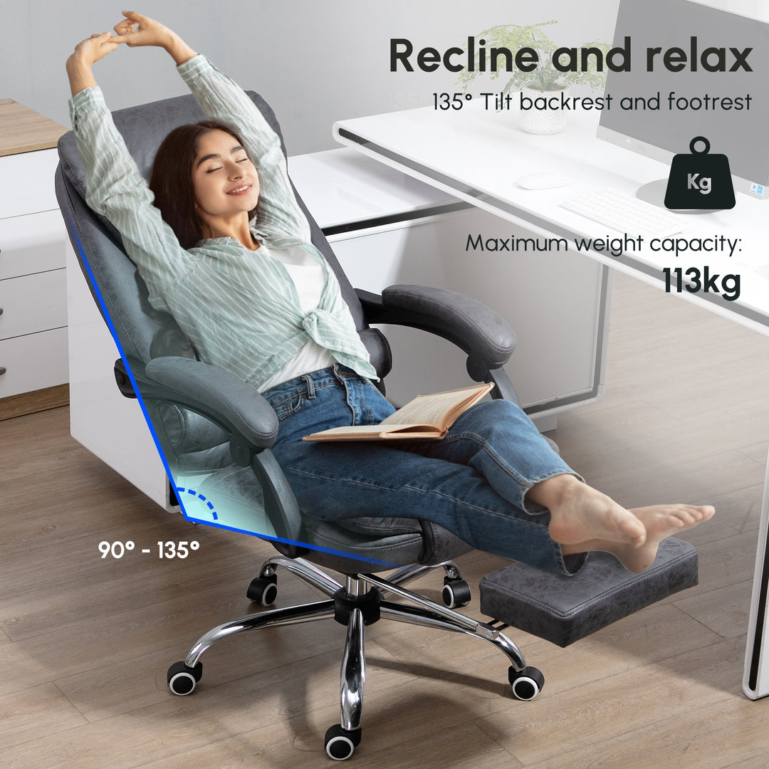 Heated 6 Points Vibration Massage Executive Office Chair Adjustable Swivel Ergonomic High Back Desk Chair Recliner with Footrest Dark Grey