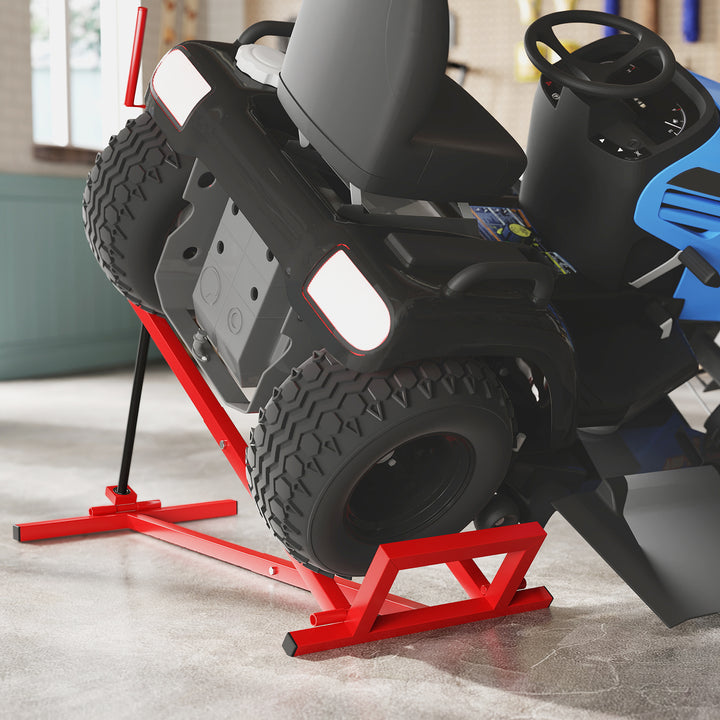 400 kg Foldable Ride-On Mower Jack Lift, Adjustable Steel Lifting Device, for Lawn Mower, ATV, Red