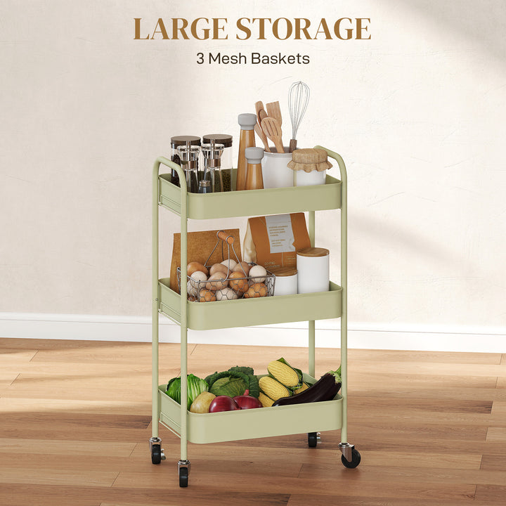 Three-Tier Steel Storage Trolley - Green