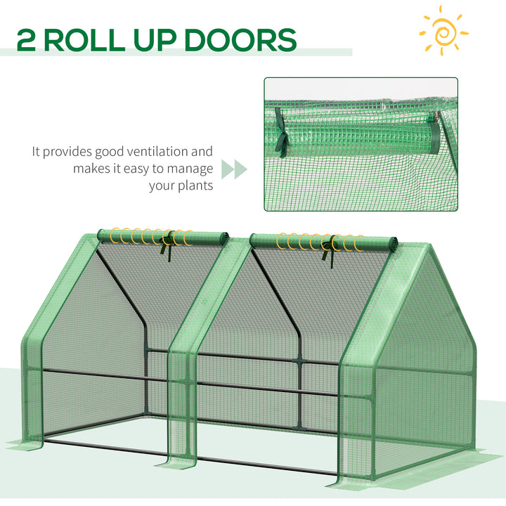 Mini Small Greenhouse with Steel Frame & PE Cover & Zippered Window Poly tunnel Steeple for Plants Vegetables, 180 x 90 x 90 cm, Green