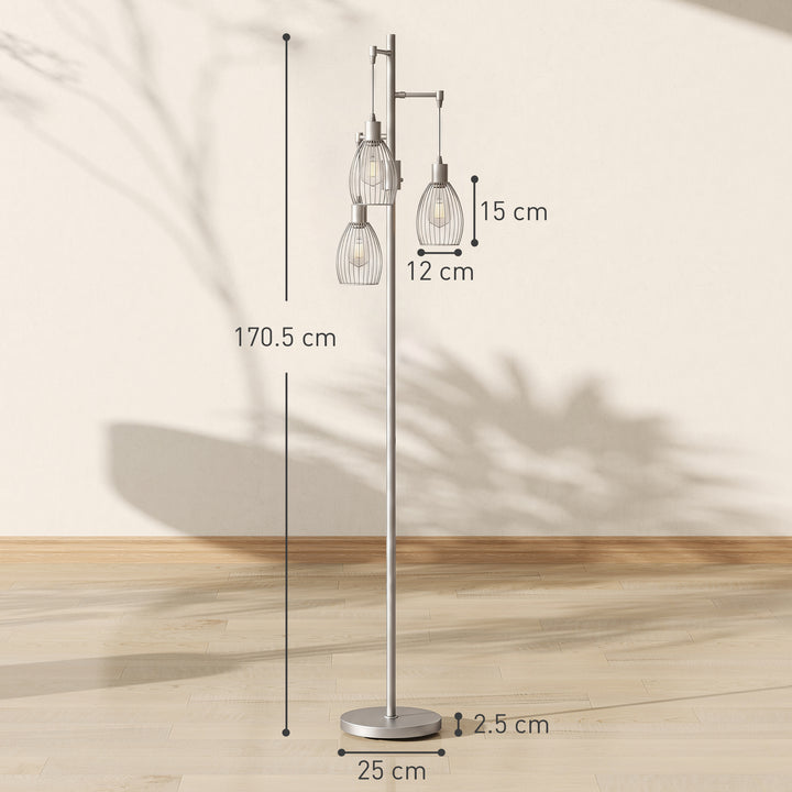 170.5cm Industrial Dimmable Standing Lamp, 3-Light Floor Lamp with Ste