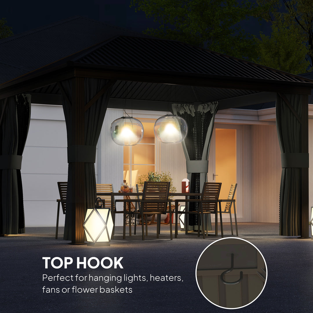 3.6 x 3 m Aluminium Hardtop Gazebo, with Accessories - Dark Grey