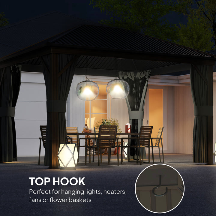 3.6 x 3 m Aluminium Hardtop Gazebo, with Accessories - Dark Grey
