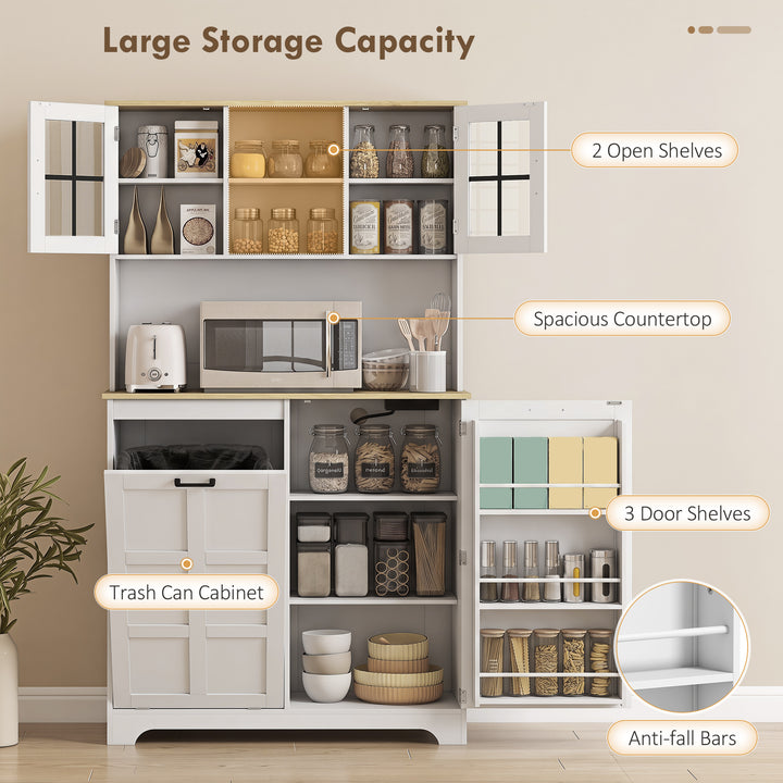 175cm Tall Kitchen Cabinet, Kitchen Cupboard with Rubbish Bin Cabinet,