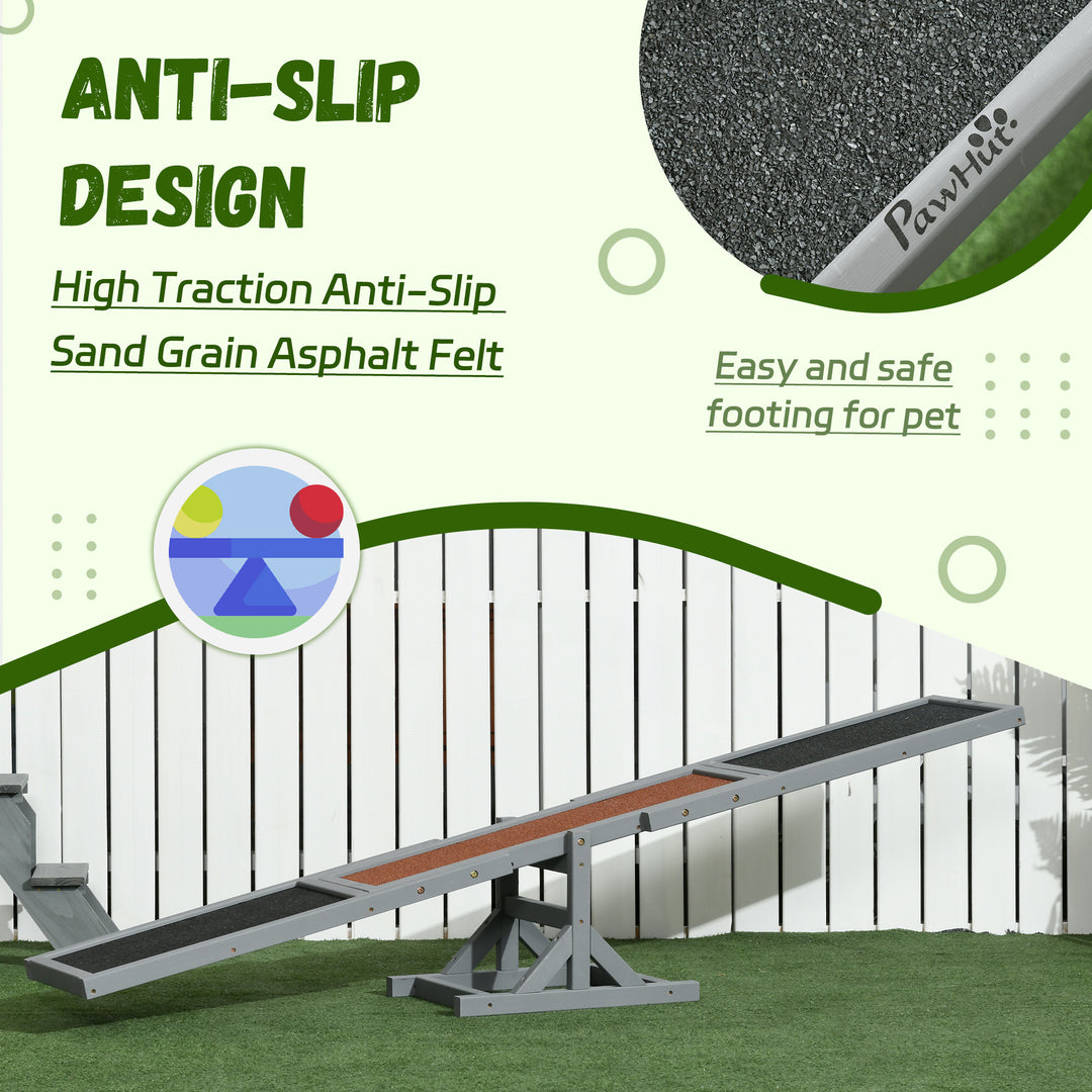 Wooden Pet Seesaw for Big Dogs, Dog Agility Equipment with Anti-Slip Surface - Grey