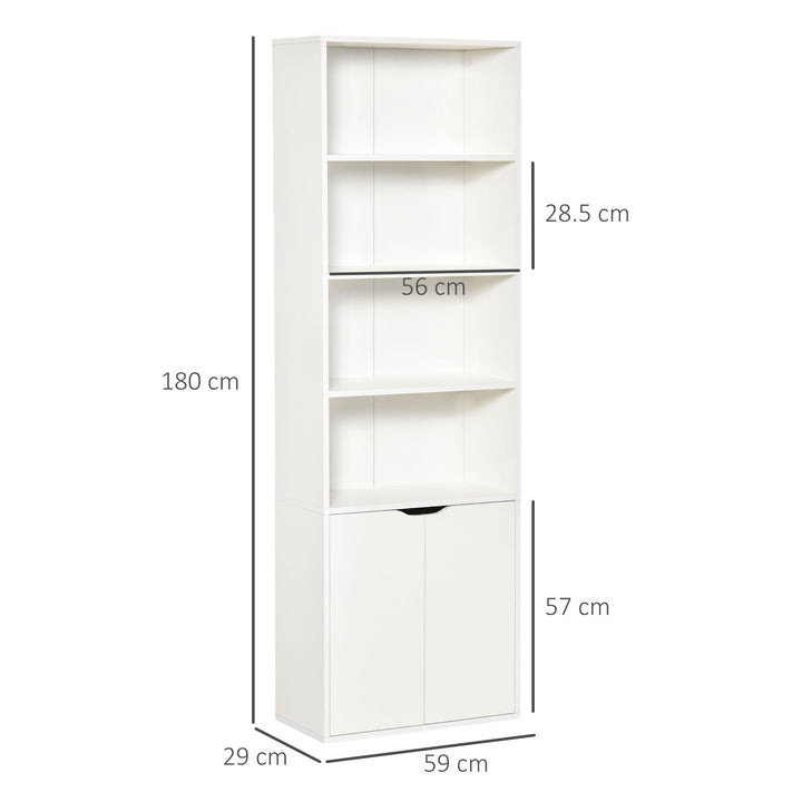 HOMCOM 2 Door 4 Shelves Tall Bookcase Modern Storage Cupboard Display Unit for Living Room Study Bedroom Home Office Furniture White | Aosom UK