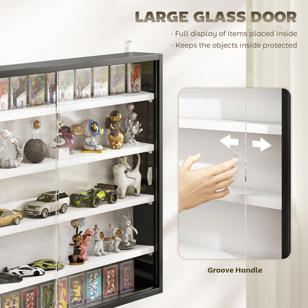 5-Tier Wall Display Cabinet, Wall Mounted Display Case w/ 4 Adjustable