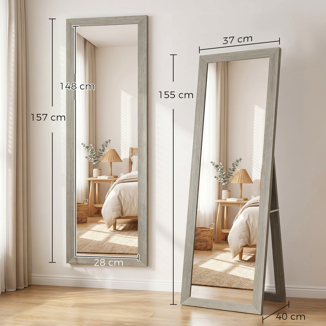 Full Length Mirror, 37 x 157 cm, Hanging or Freestanding, Rectangular 
