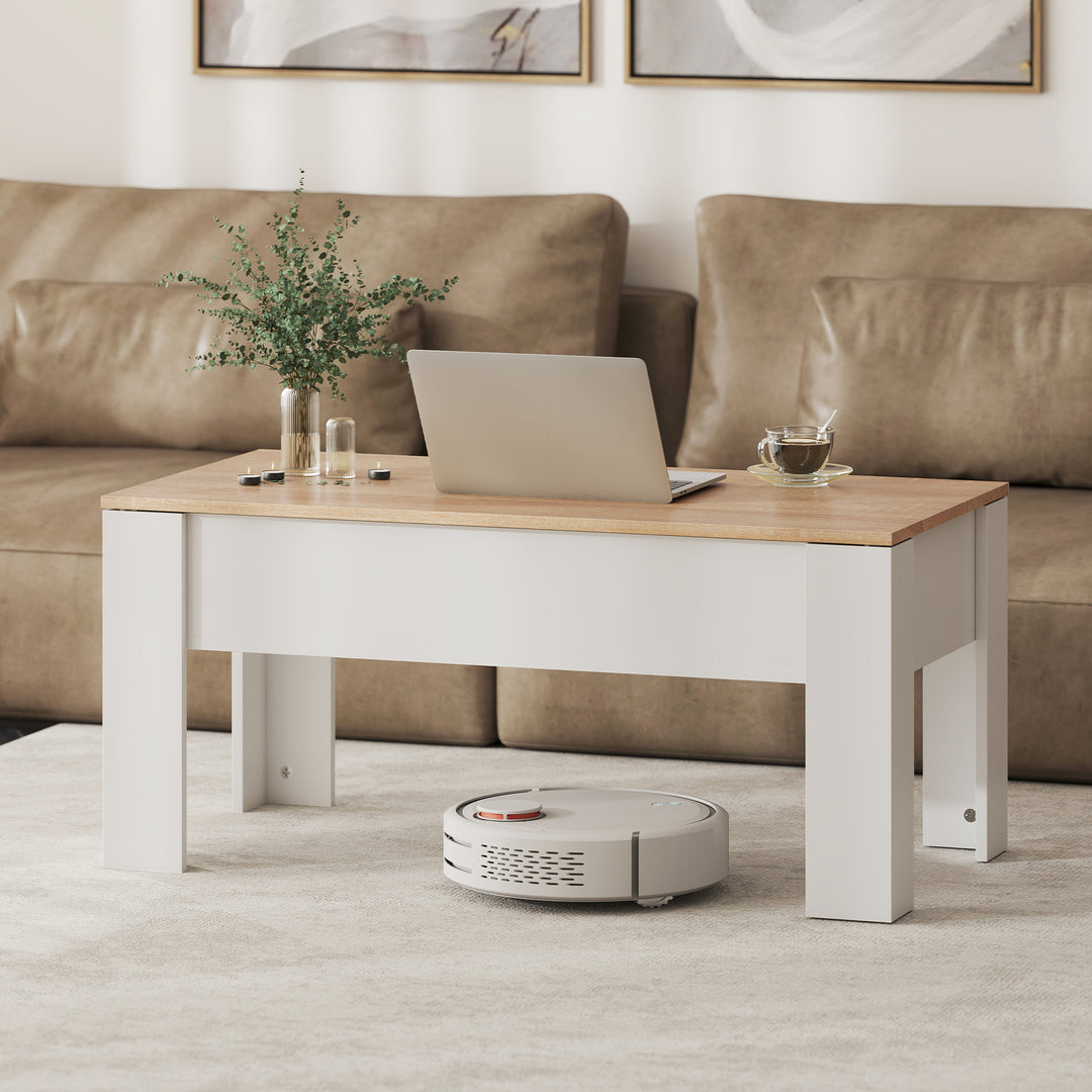 MCL Lift Top Coffee Table with Hidden Storage Compartment, Lift Tabletop Pop-Up Center Table for Living Room