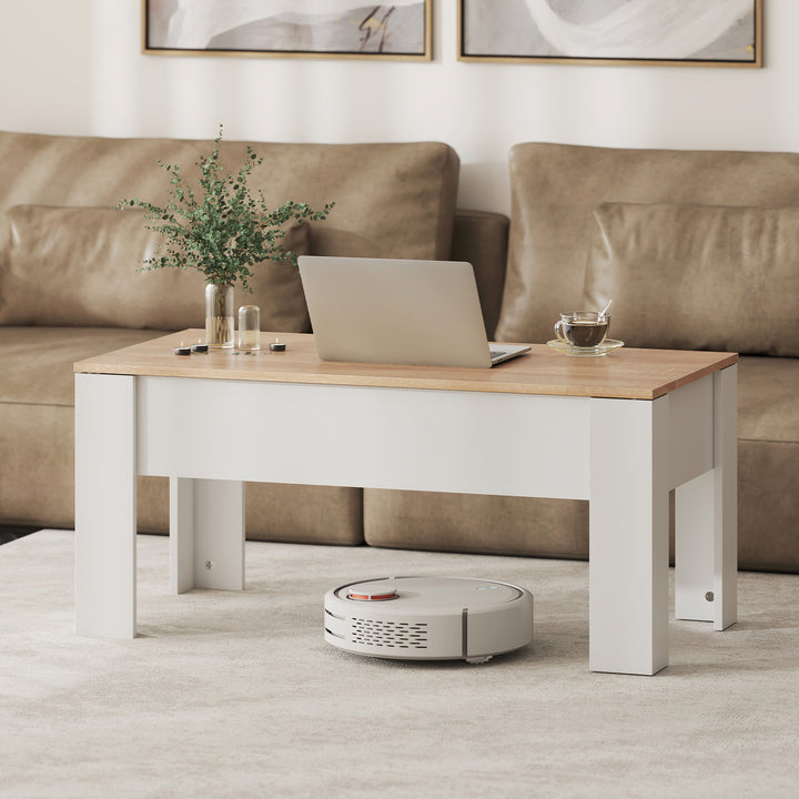 MCL Lift Top Coffee Table with Hidden Storage Compartment, Lift Tabletop Pop-Up Center Table for Living Room