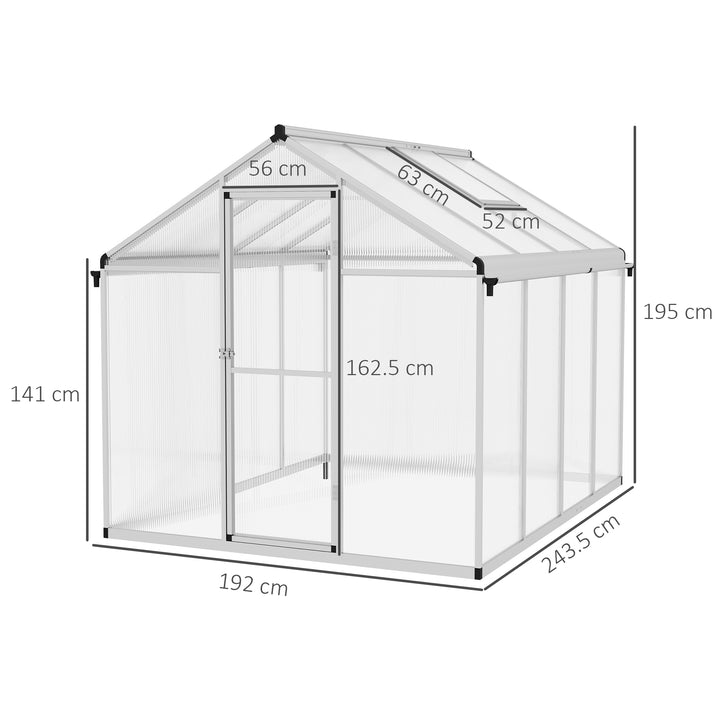 Outsunny 6 x 8ft Polycarbonate Greenhouse with Rain Gutters, Large Walk