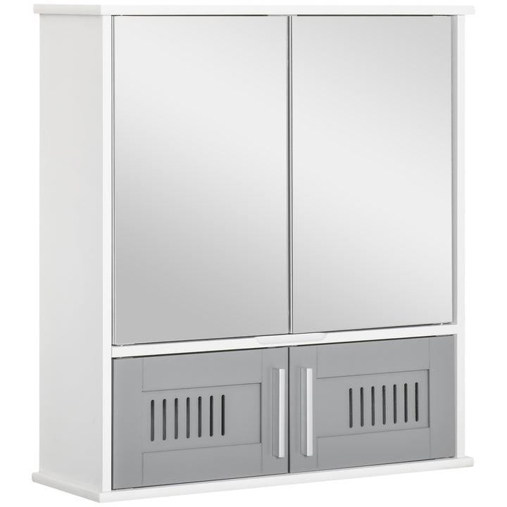 MCL Bathroom Mirror Cabinet, Wall Mounted Storage Cupboard with Double Doors and Adjustable Shelf, Bathroom Organizer, Grey