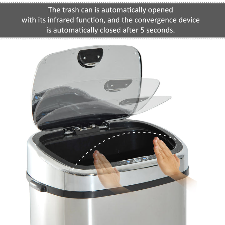 HOMCOM 68L Automatic Sensor Lid Steel Kitchen Bin Silver | Aosom UK