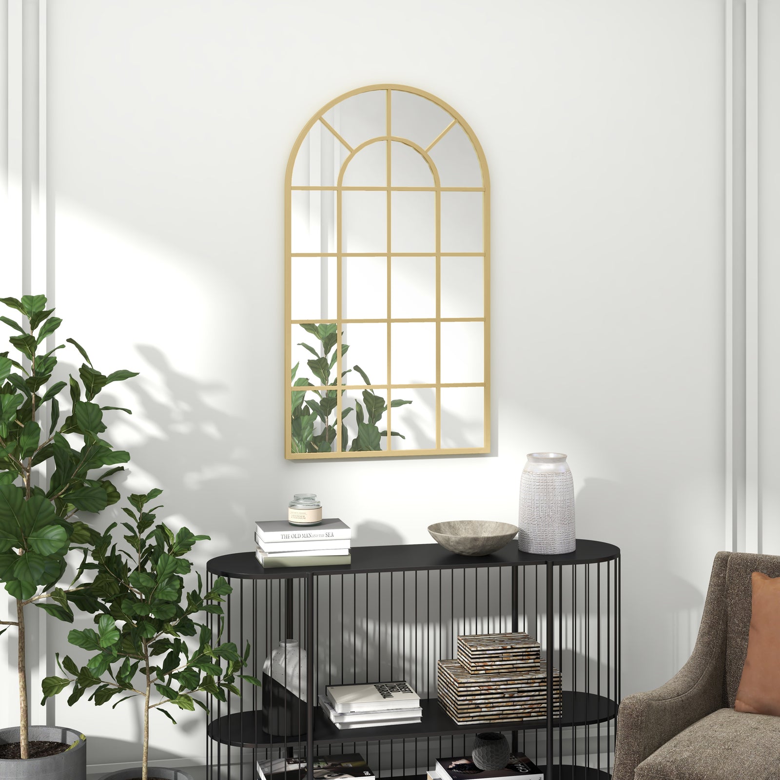 110 x 65 cm Arched Decorative Wall Mirror for Bedroom Living Room, Mod