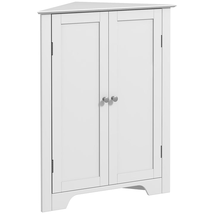 MCL Triangle Bathroom Cabinet, Corner Bathroom Storage Unit with Adjustable Shelf and Recessed Door, Free Standing, White
