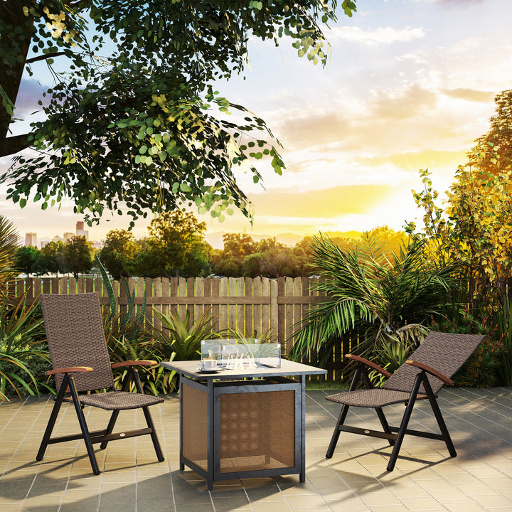 2 Pieces Folding Rattan Garden Dining Chairs with 5-level Reclining High Back, Wood Armrests for Outdoor - Brown