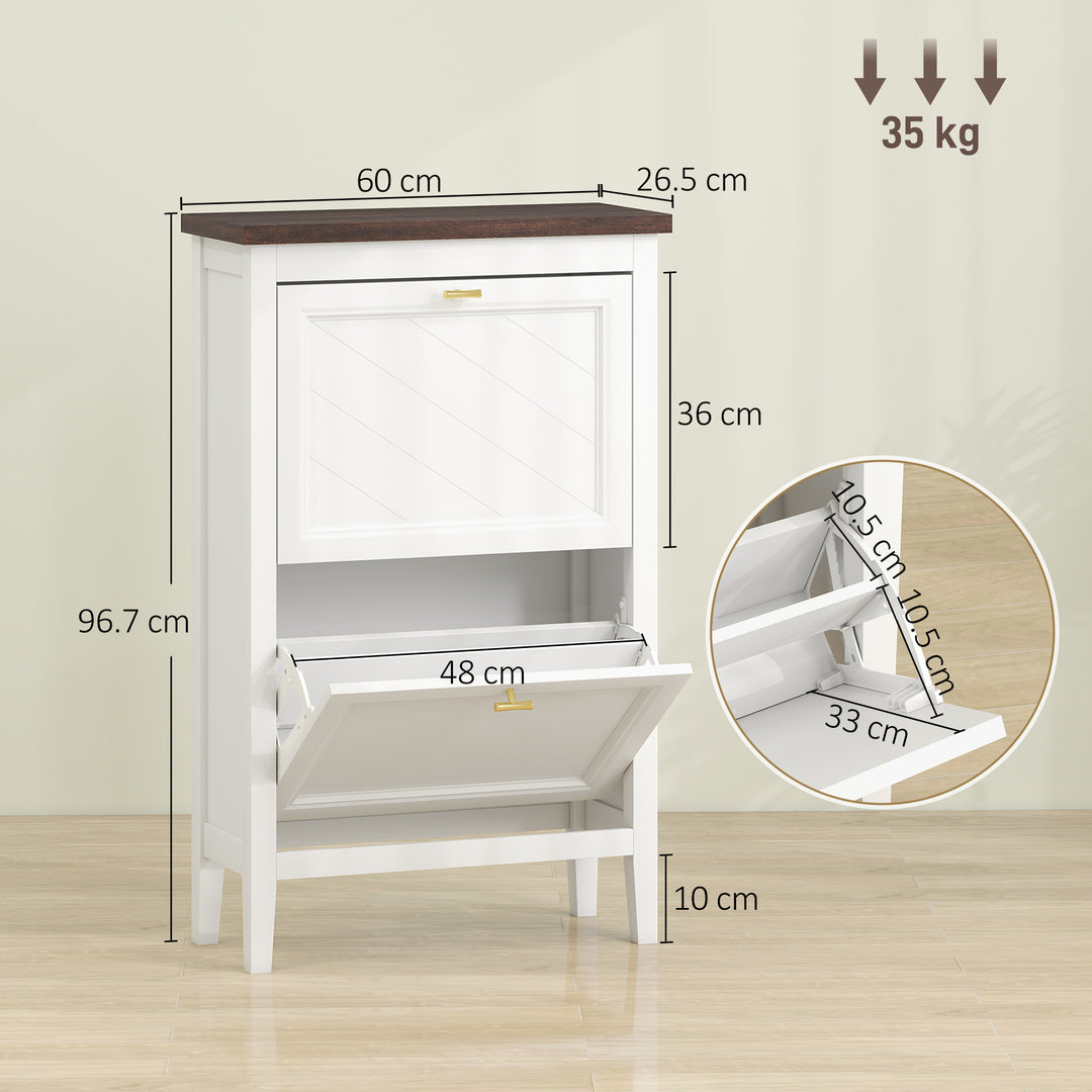Shoe Cabinet with 2 Flip Drawers, Farmhouse Narrow Shoe Storage Cabine