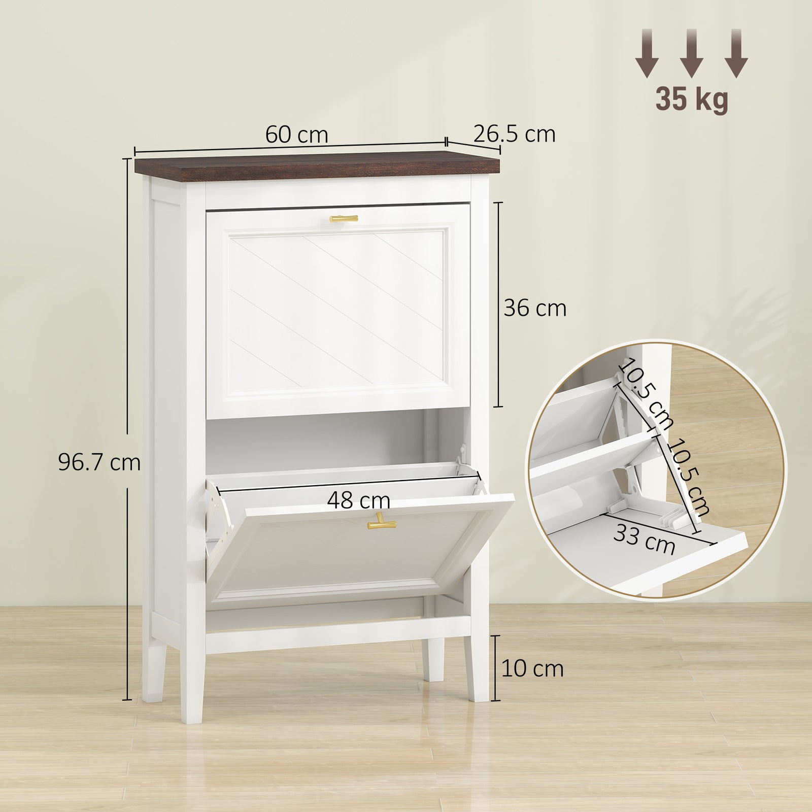 Shoe Cabinet with 2 Flip Drawers, Farmhouse Narrow Shoe Storage Cabine