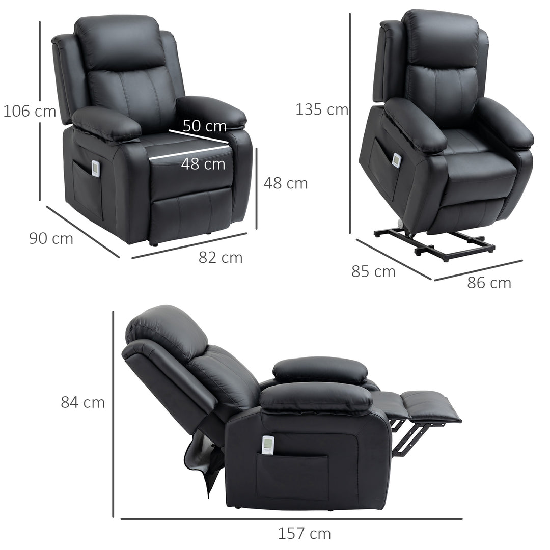 HOMCOM Electric Power Lift Recliner Chair Vibration Massage Reclining Chair with Remote Control and Side Pocket, Black | Aosom UK