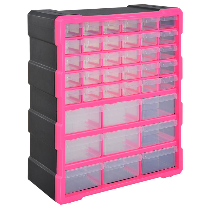 DURHAND Organiser Cabinet: 39 Drawer Plastic Storage Unit for Small Parts, Rose Red | Aosom UK