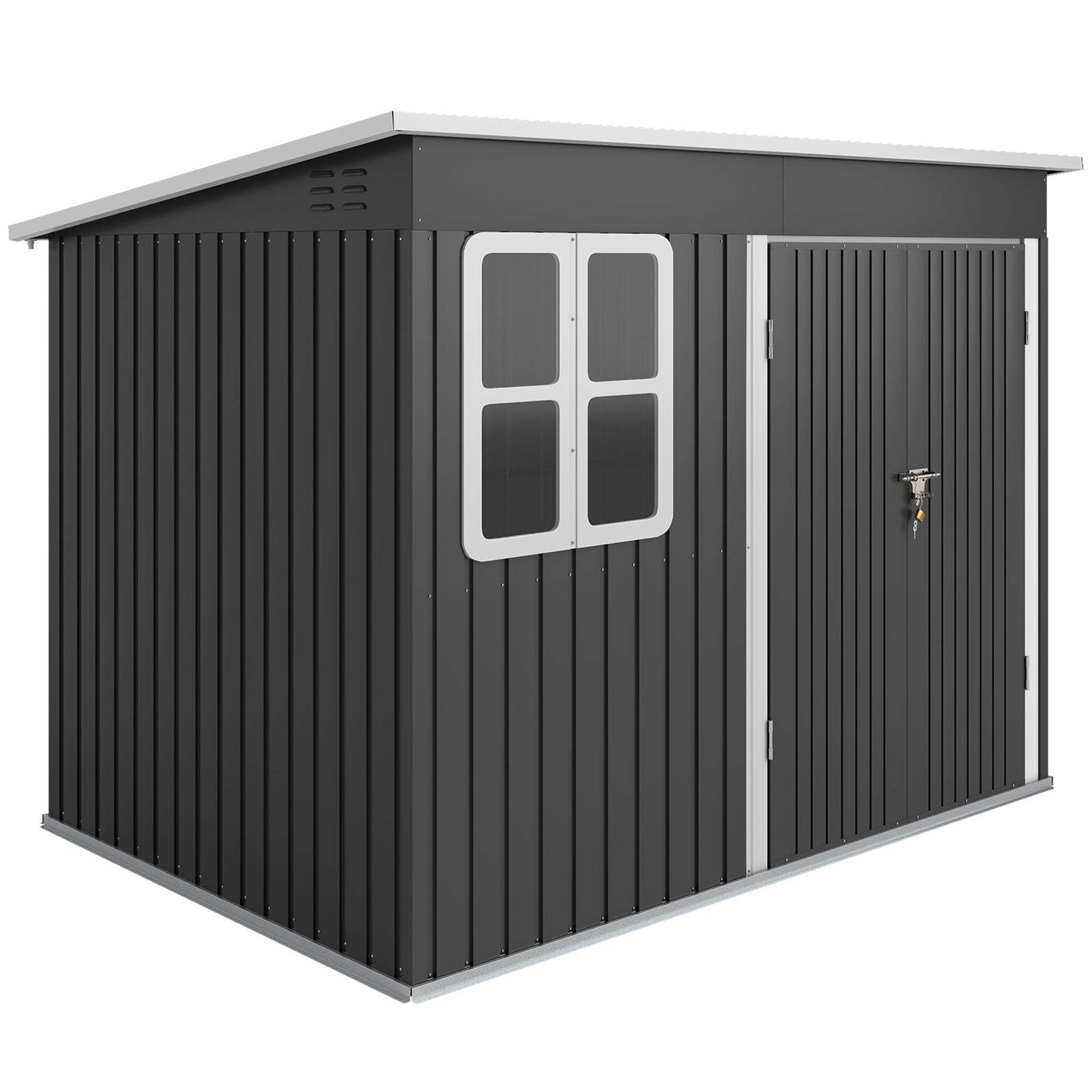 8.5 x 6ft Storage Shed Galvanised Steel Garden Shed, Metal Shed with Foundation Kit, Window, Lockable Wide Doors and Air Vents for Outdoor Patio, Dark Grey