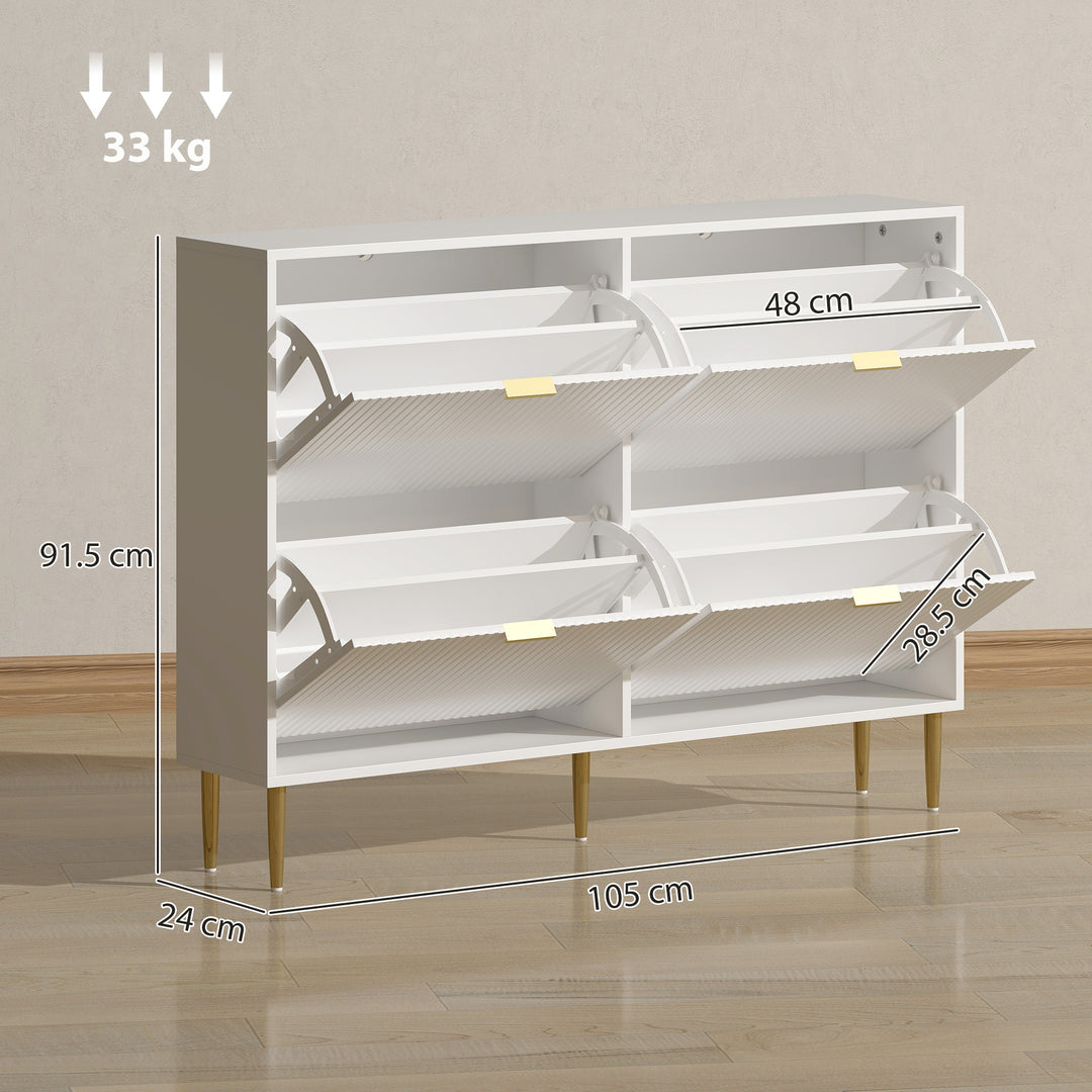 Narrow Shoe Cabinet with 4 Flip Drawers - White