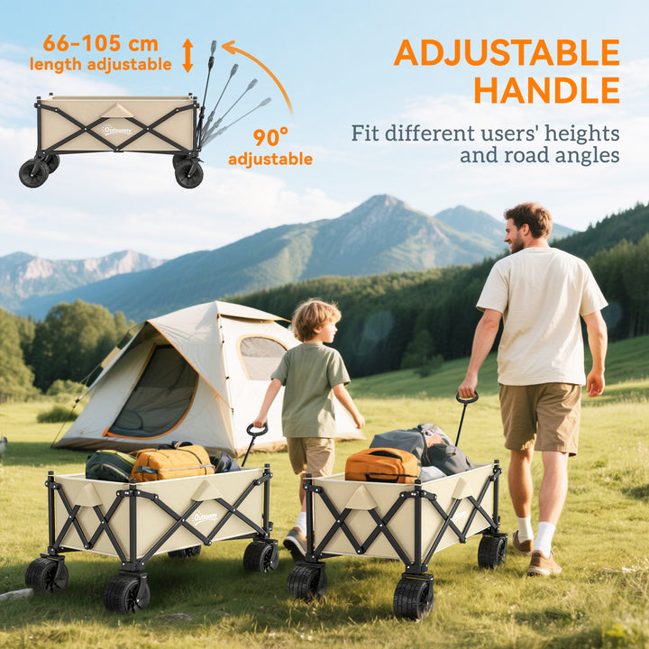 Folding Garden Trolley, Outdoor Wagon Cart with Carry Bag, for Beach, Camping, Festival, 120KG Capacity, Khaki