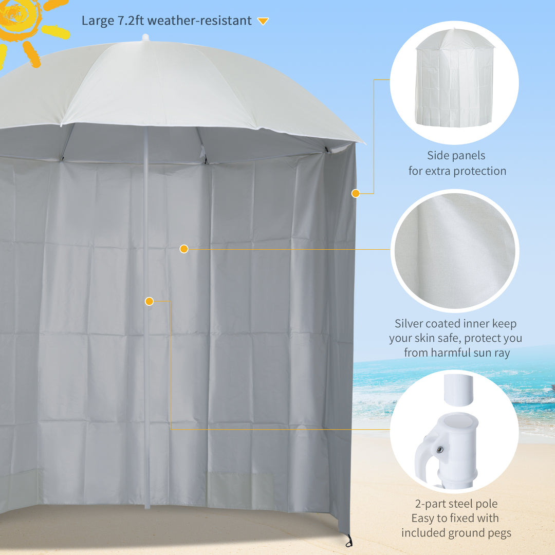 MCL 88" Arc 2.2M Fishing Umbrella Beach Parasol with Sides Brolly Shelter Canopy Shade with FREE Carry Bag Off-White