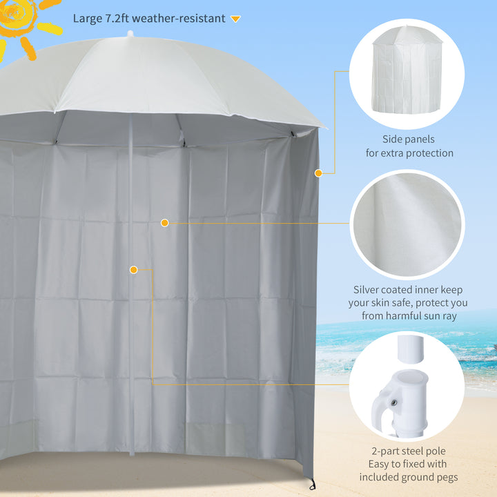 MCL 88" Arc 2.2M Fishing Umbrella Beach Parasol with Sides Brolly Shelter Canopy Shade with FREE Carry Bag Off-White