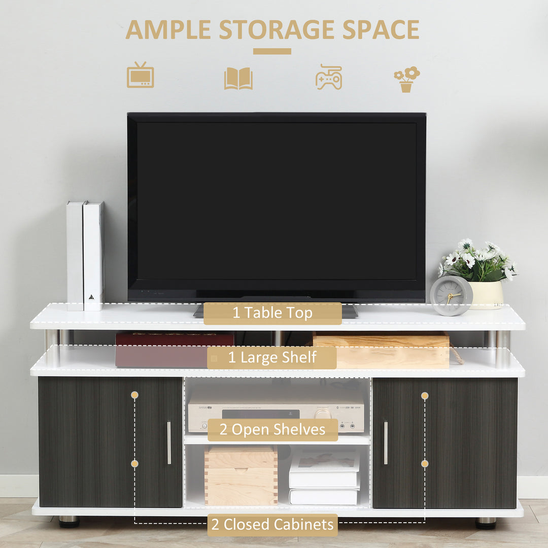 TV Cabinet Unit for TVs up to 50'' with Storage Shelf and Cupboards, Living Room Entertainment Center Media Console, Grey and White