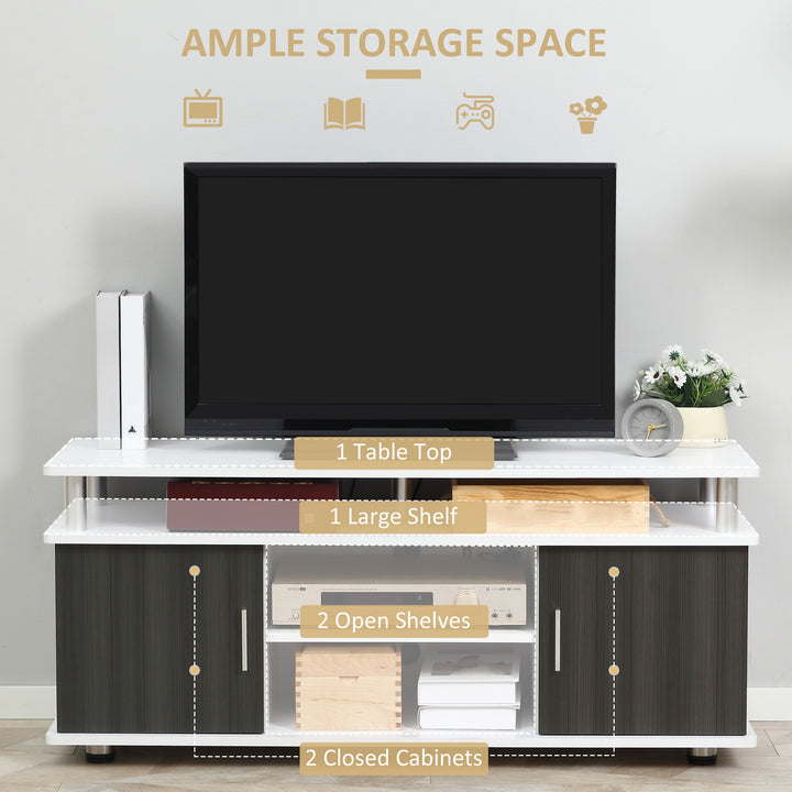 TV Cabinet Unit for TVs up to 50'' with Storage Shelf and Cupboards, Living Room Entertainment Center Media Console, Grey and White