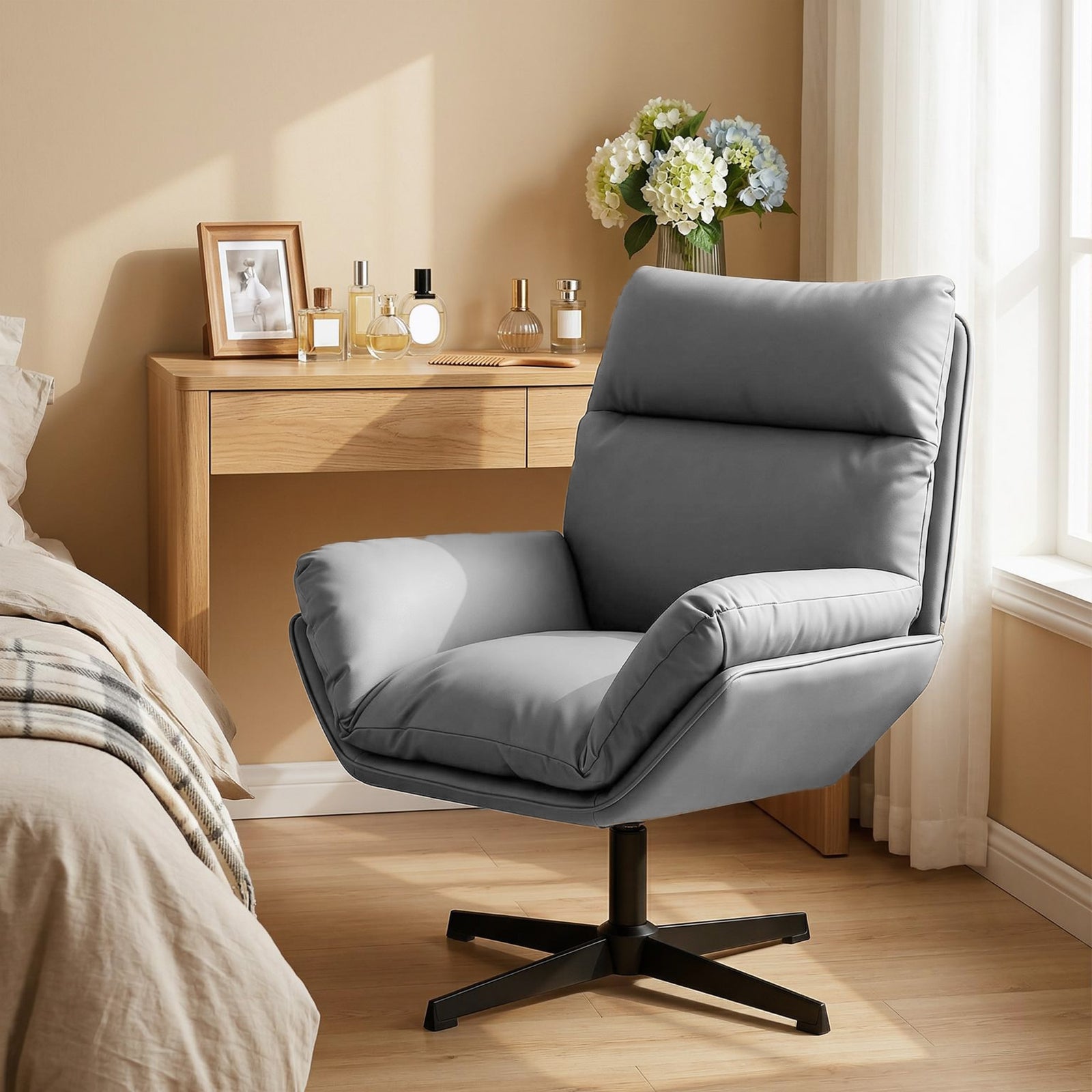 Accent Chair with 360 Swivel Armchair for Living Room with Padded Cush