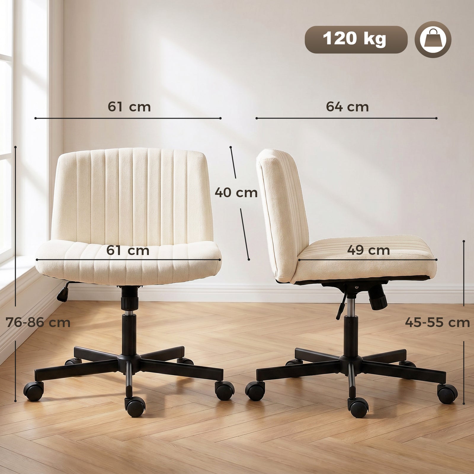 Imitation Linen Criss Cross Legged Desk Chair, Armless Office Chair wi