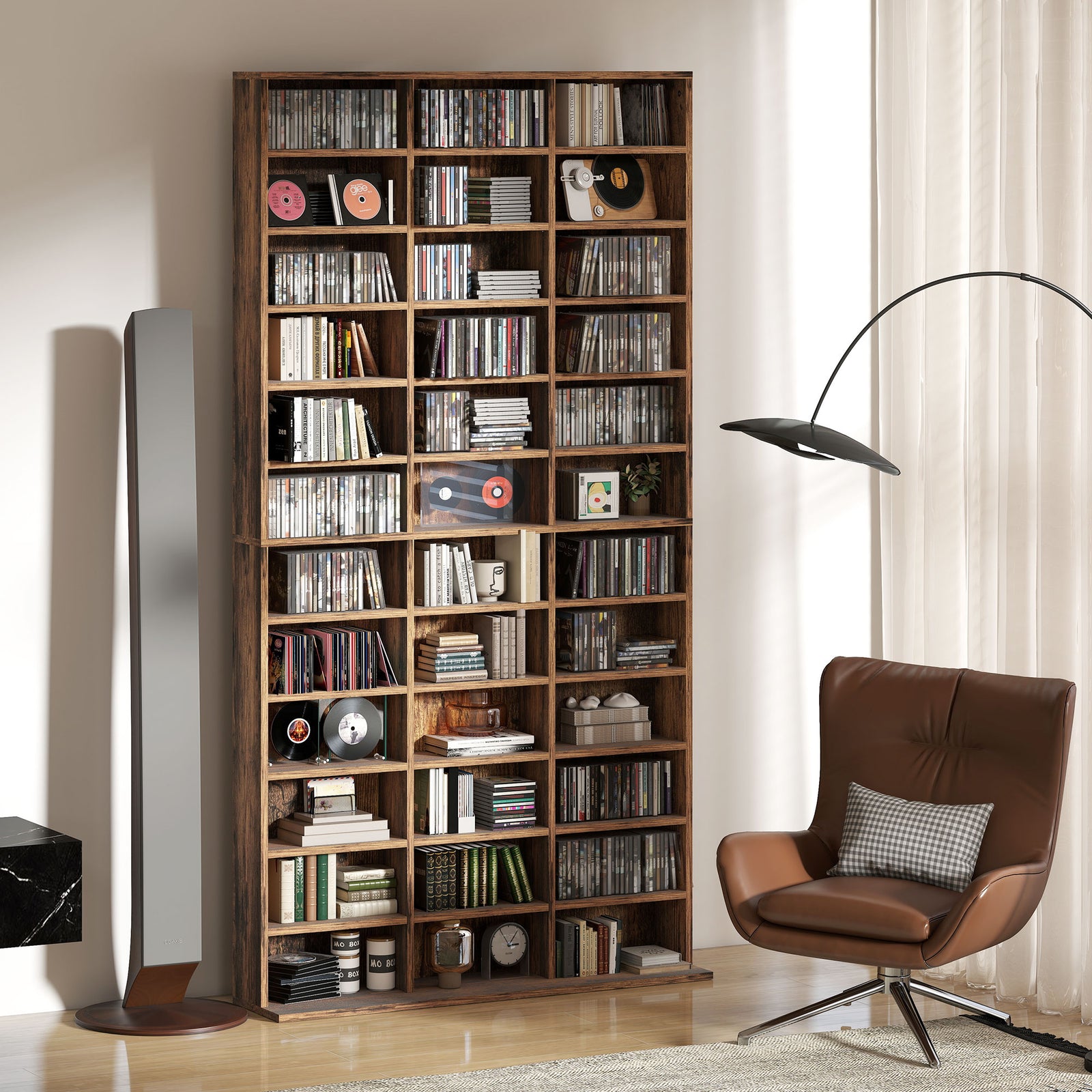 CD Storage Unit with Adjustable Shelves, 102 x 195 cm, Rustic Brown