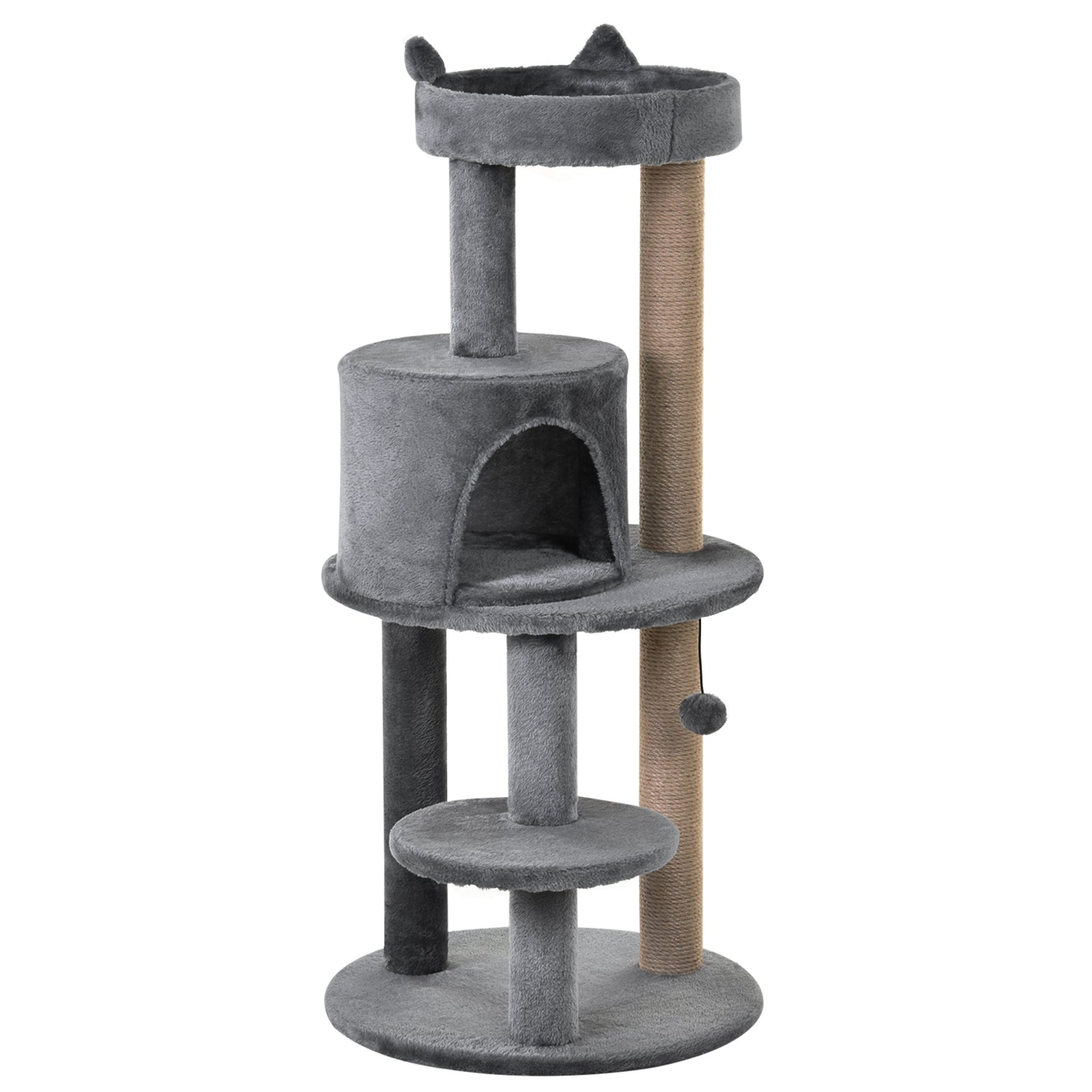 104 cm Cat Tree, Cat Condo Tree Tower, Cat Activity Centre with Scratching Posts, Plush Perch, Hanging Ball - Grey