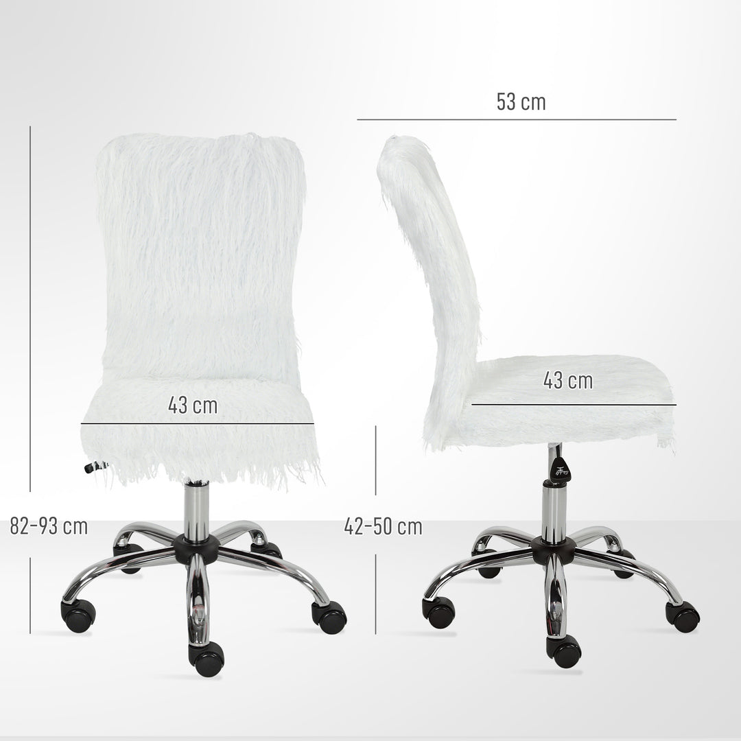 Plush Office Desk Chair, Modern Armless Swivel Vanity Chair with Adjustable Height for Home Office, Bedroom, Living Room, White