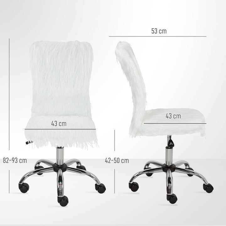 Plush Office Desk Chair, Modern Armless Swivel Vanity Chair with Adjustable Height for Home Office, Bedroom, Living Room, White