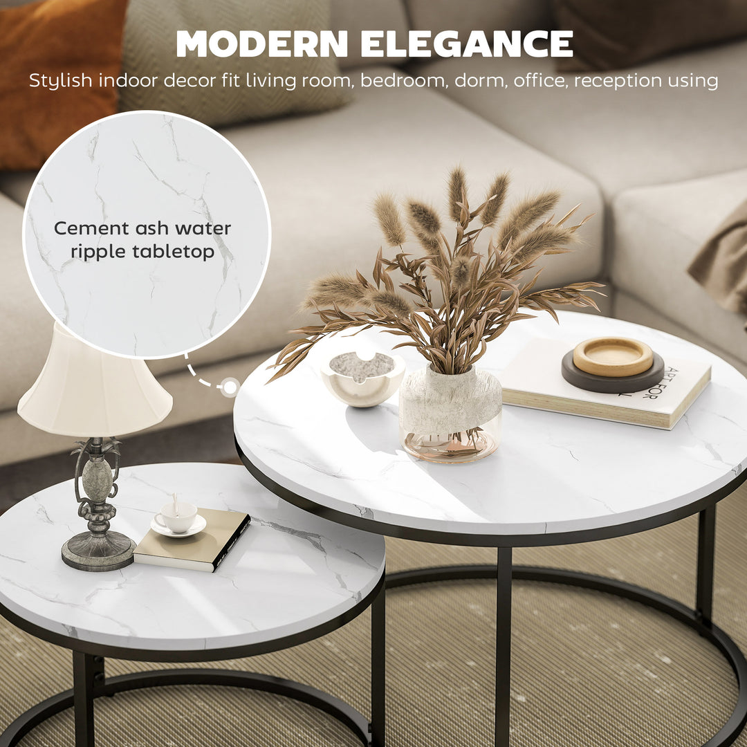 Set of Two Marble-Effect Stacking Tables - Black/White