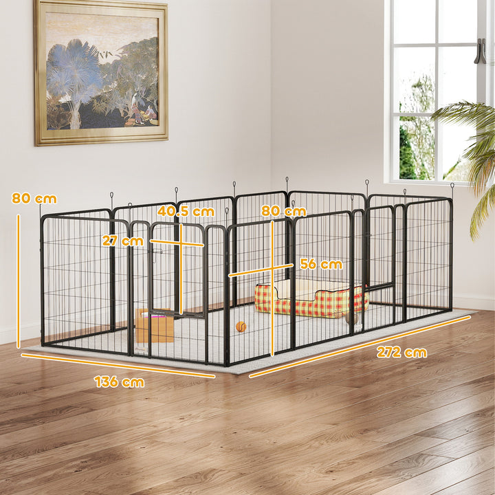 12-Panel Solid Dog Playpen with Doors, for Medium Dogs, 80cm High, Black